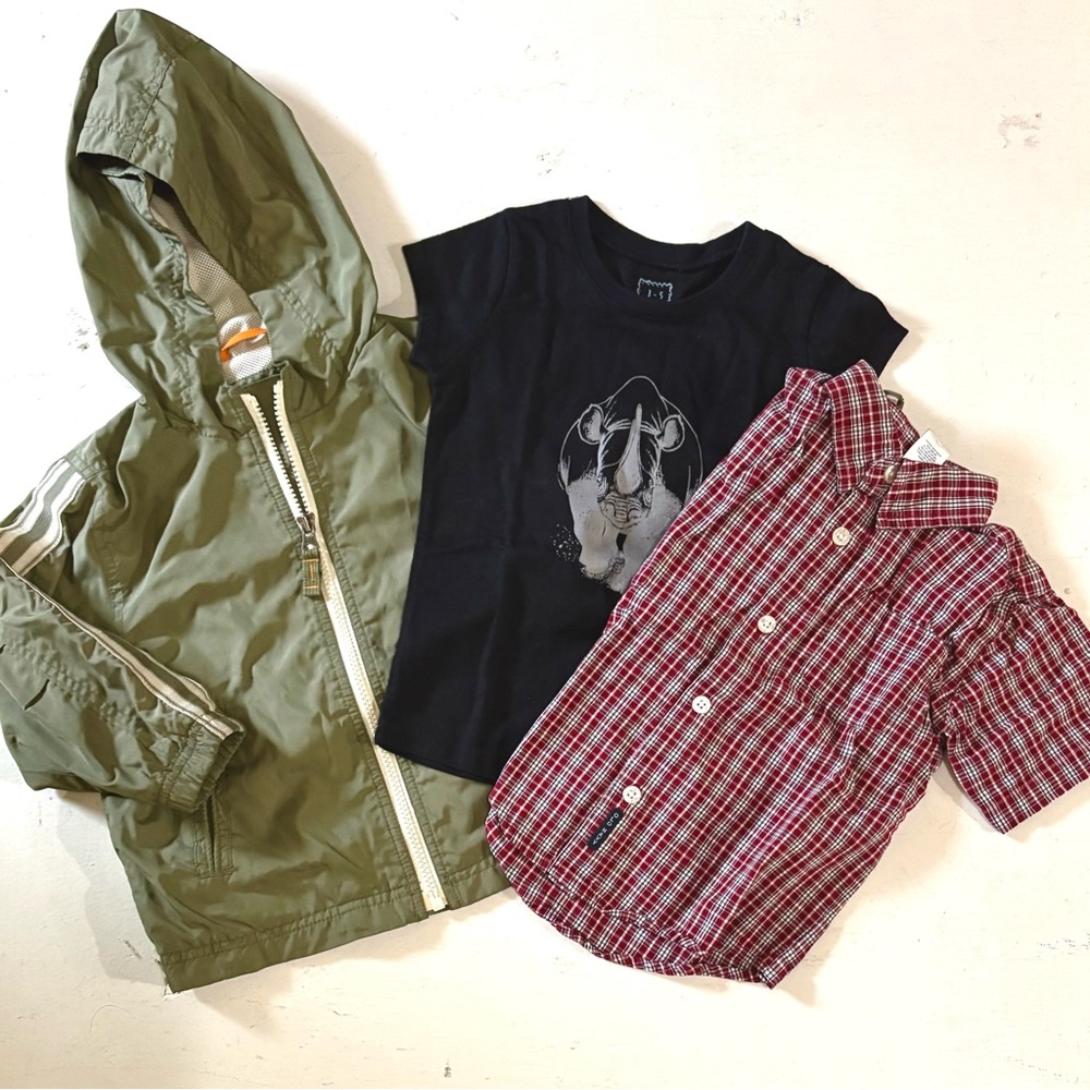 Kids 2T Set of 3+, Jacket, Graphic Tee, and Red Plaid Shirt & more - Picture 2 of 9